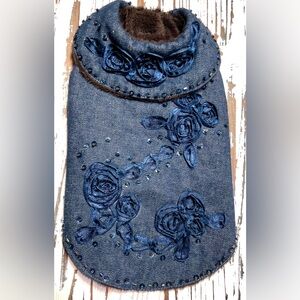 Stylish Blue Floral Dog Coat Medium